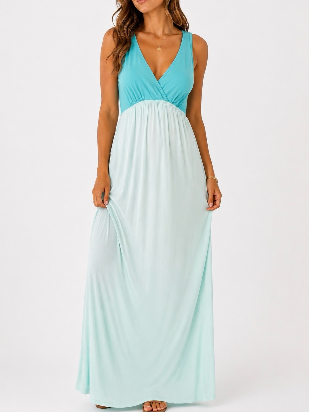 Hard Tail Twist Back Maxi Dress Aqua Mint Ombre Empire Waist Sz M Resort